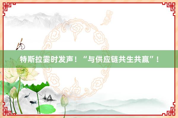 特斯拉霎时发声！“与供应链共生共赢”！